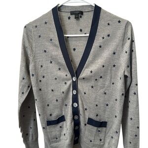EUC J. Crew Gray and Navy Star Cardigan - Size S